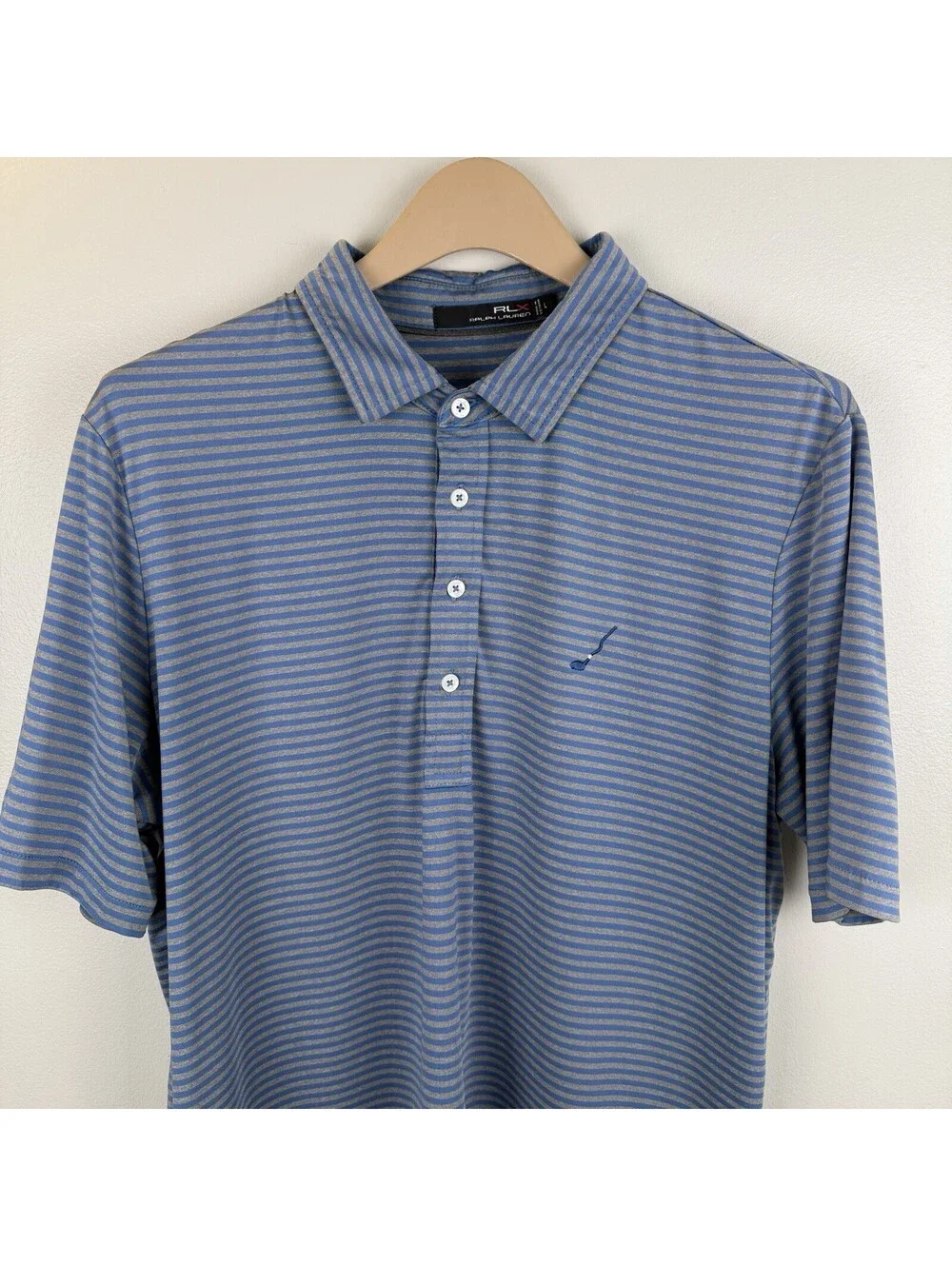 RLX Ralph Lauren Golf Polo Shirt Mens Large Blue Gray Striped Performance Knit L